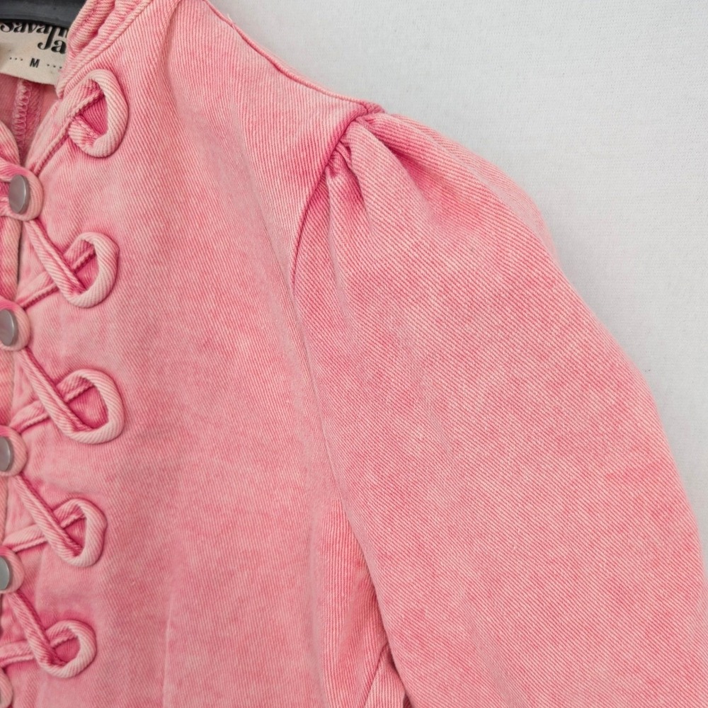 Savanna Jane Pink Denim Military Jacket Frog Closure Cotton Size M - Picture 5 of 7